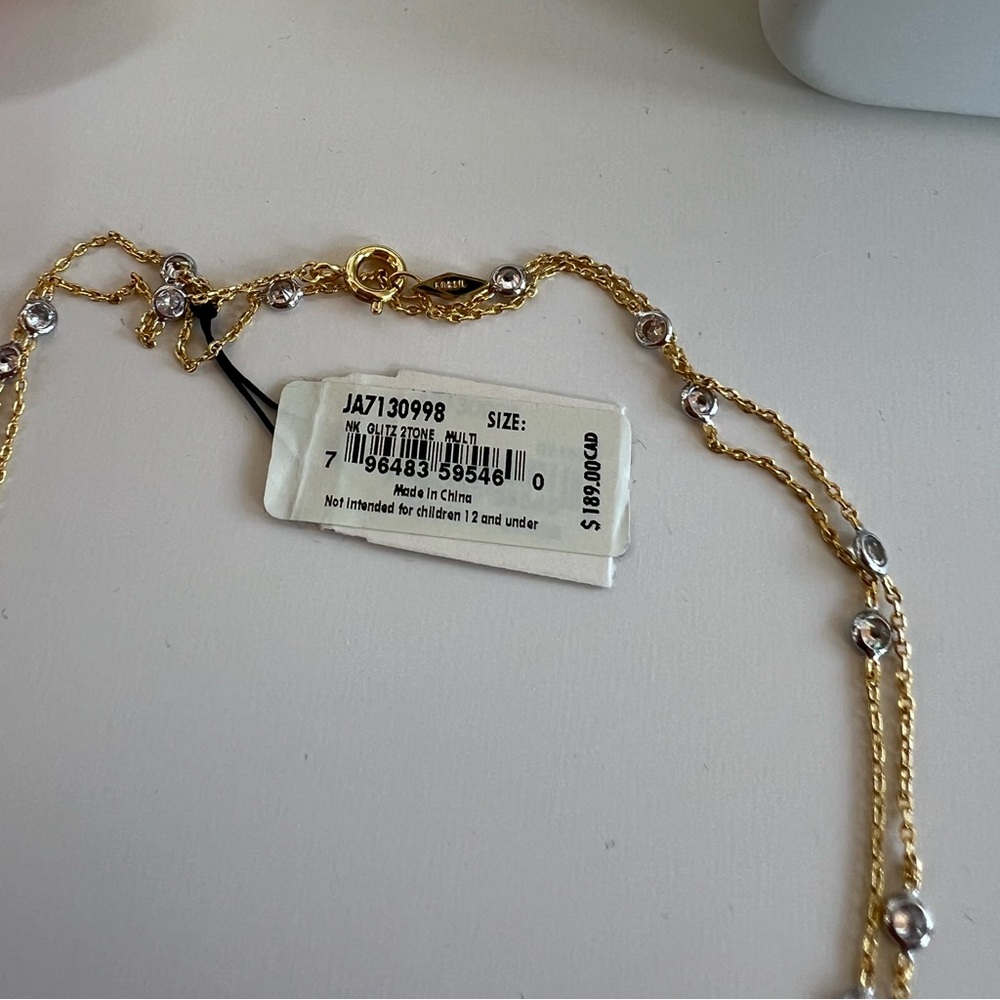 Fossil 14kt Plated Cubic Zirconia Station Necklace Brand New - Picture 4 of 7